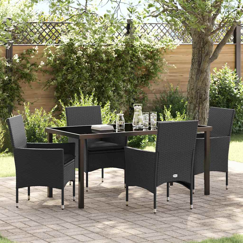 vidaXL Tuin Eettafel Set met kussen 3 pcs Zwart poly rattan