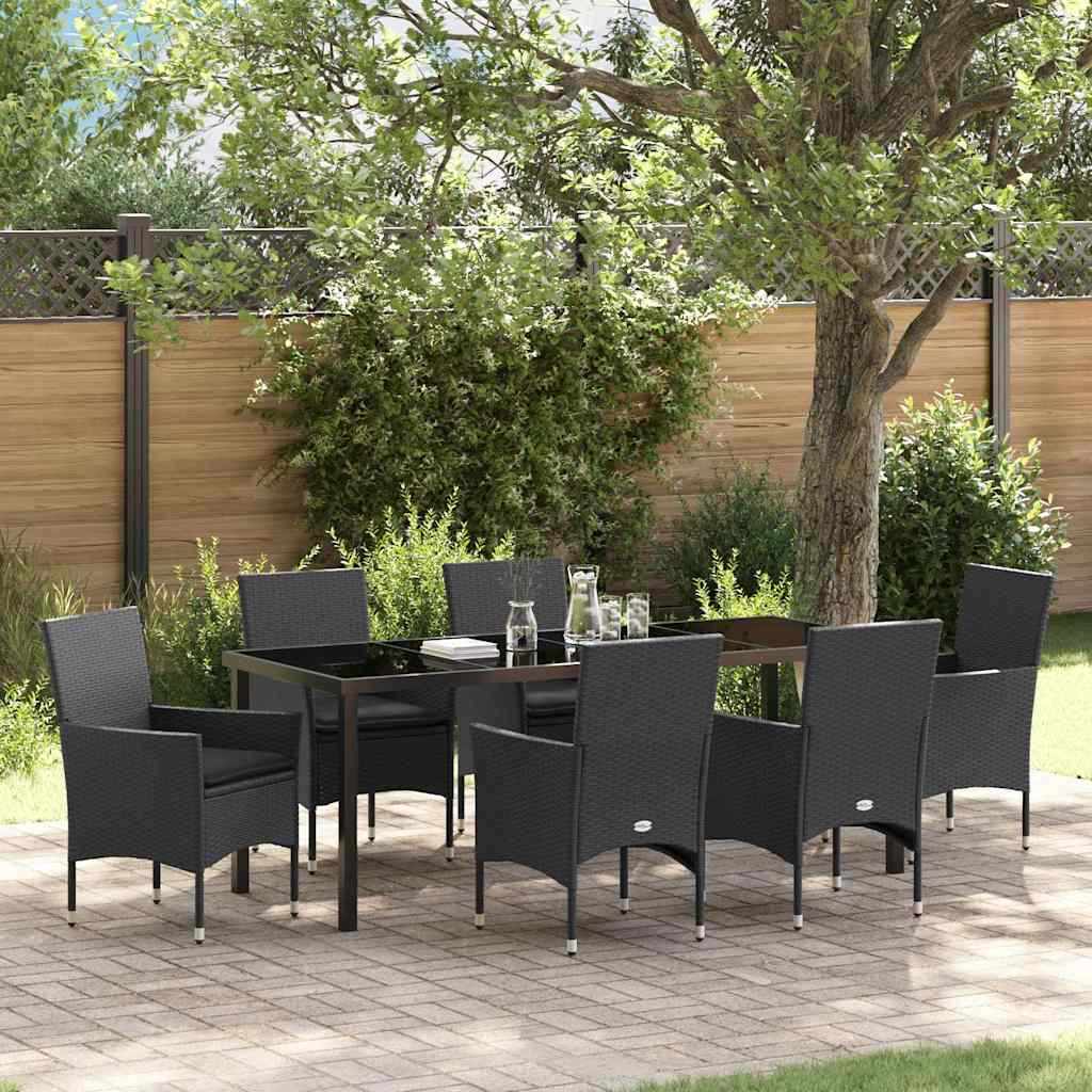 vidaXL Tuin Eettafel Set met kussen 3 pcs Zwart poly rattan