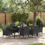 vidaXL Tuin Eettafel Set met kussen 3 pcs Zwart poly rattan