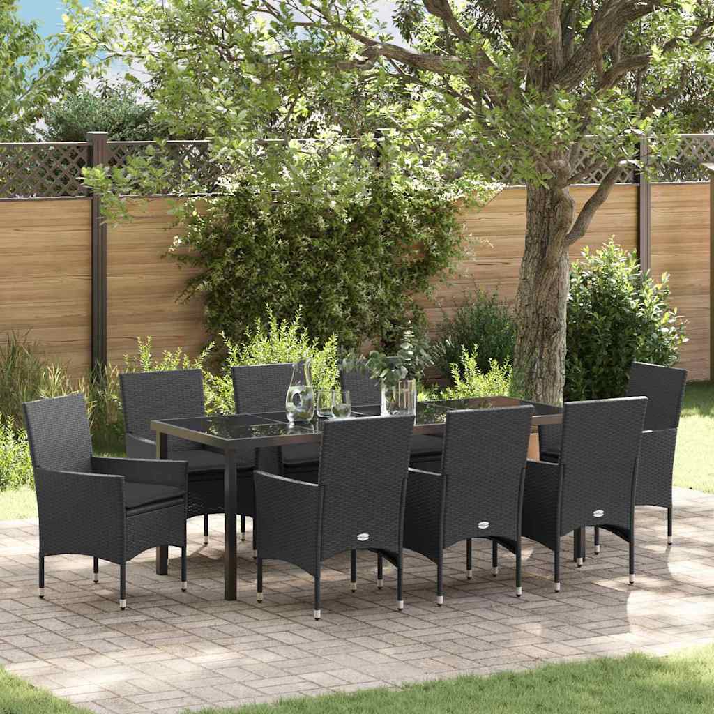 vidaXL Tuin Eettafel Set met kussen 3 pcs Zwart poly rattan