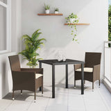 vidaXL Tuin Eettafel Set met kussen 3 pcs Zwart poly rattan