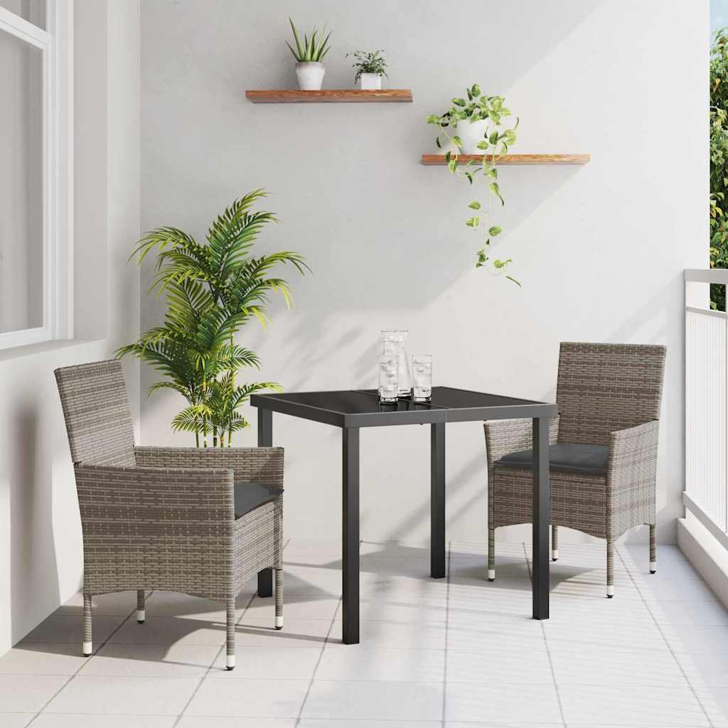 vidaXL Tuin Eettafel Set met kussen 3 pcs Zwart poly rattan