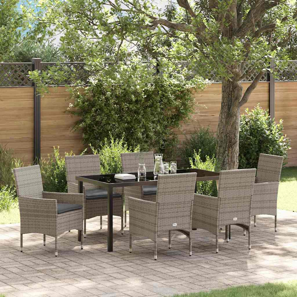 vidaXL Tuin Eettafel Set met kussen 3 pcs Zwart poly rattan