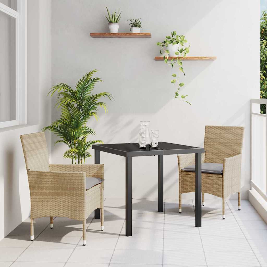 vidaXL Tuin Eettafel Set met kussen 3 pcs Zwart poly rattan