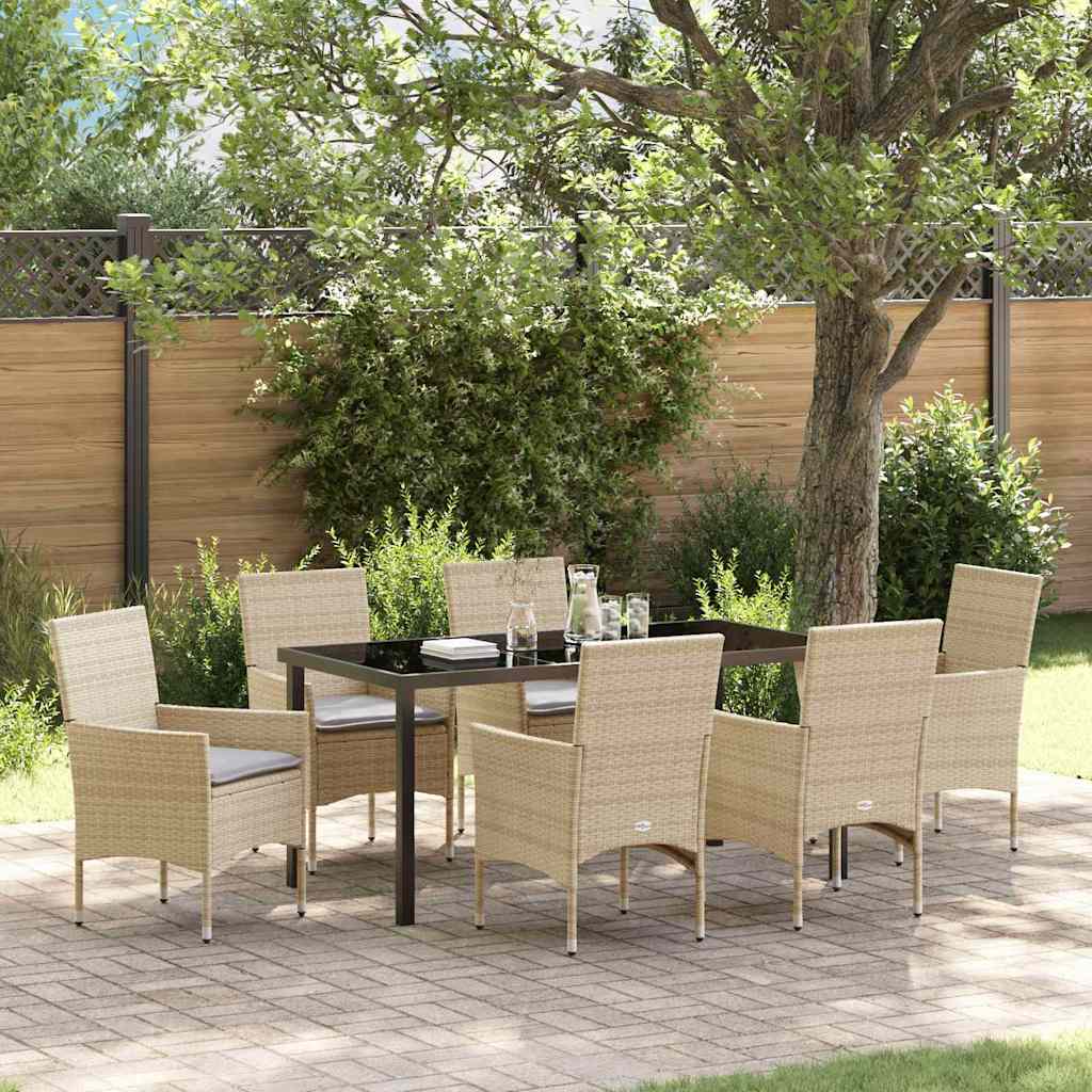 vidaXL Tuin Eettafel Set met kussen 3 pcs Zwart poly rattan