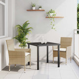 vidaXL Tuin Eettafel Set met kussen 3 pcs Zwart poly rattan