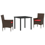 vidaXL Tafel en stoelen set met kussen 3 pcs Bruin PE Riet