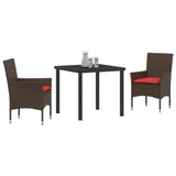 vidaXL Tafel en stoelen set met kussen 3 pcs Bruin PE Riet