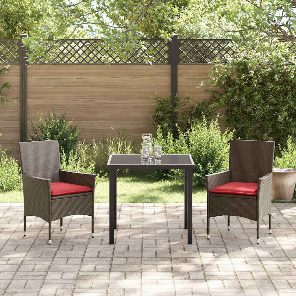 vidaXL Tafel en stoelen set met kussen 3 pcs Bruin PE Riet