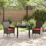 vidaXL Tafel en stoelen set met kussen 3 pcs Bruin PE Riet