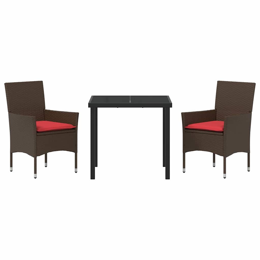 vidaXL Tafel en stoelen set met kussen 3 pcs Bruin PE Riet