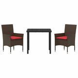 vidaXL Tafel en stoelen set met kussen 3 pcs Bruin PE Riet