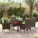 vidaXL Tafel en stoelen set met kussen 3 pcs Bruin PE Riet