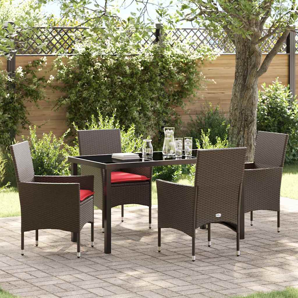 vidaXL Tafel en stoelen set met kussen 3 pcs Bruin PE Riet