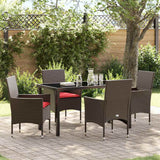 vidaXL Tafel en stoelen set met kussen 3 pcs Bruin PE Riet