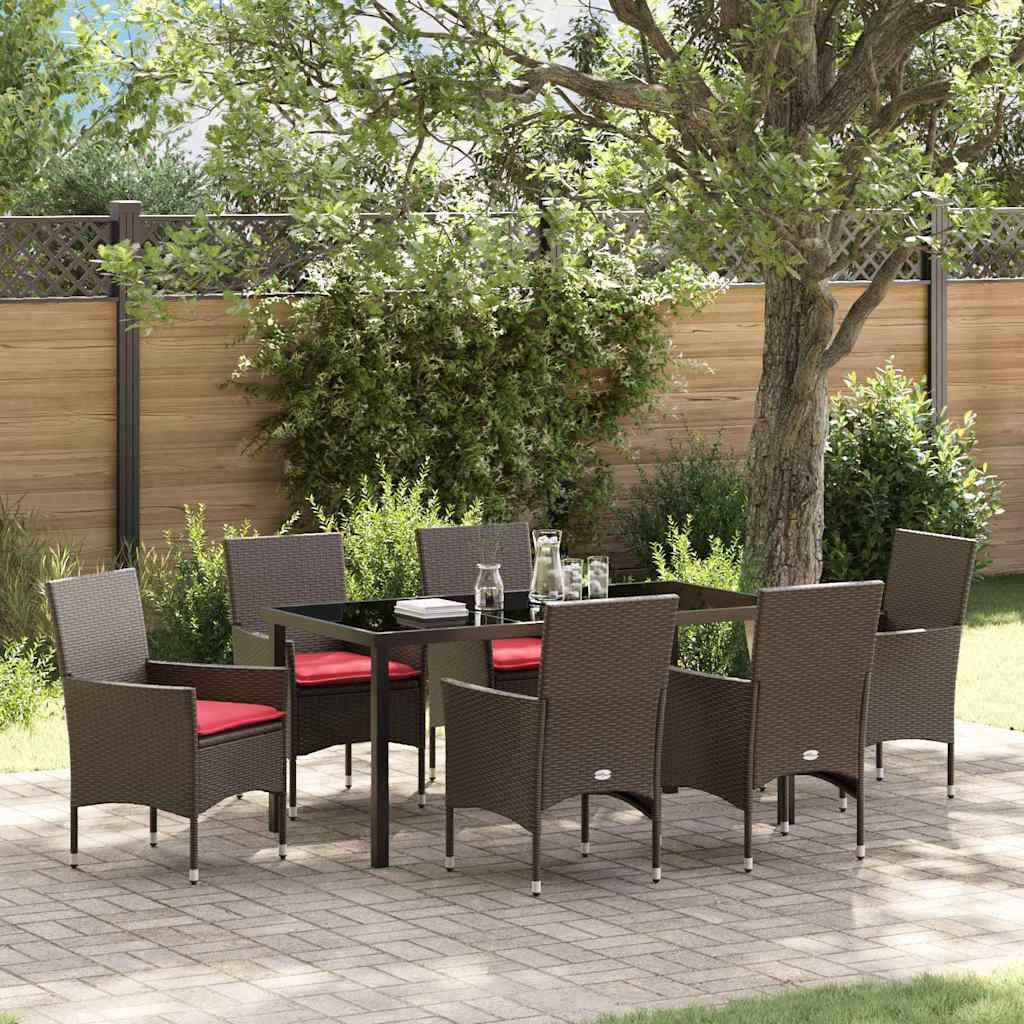 vidaXL Tafel en stoelen set met kussen 3 pcs Bruin PE Riet