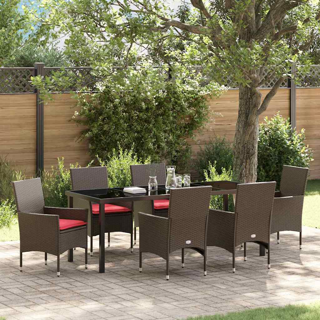 vidaXL Tafel en stoelen set met kussen 3 pcs Bruin PE Riet