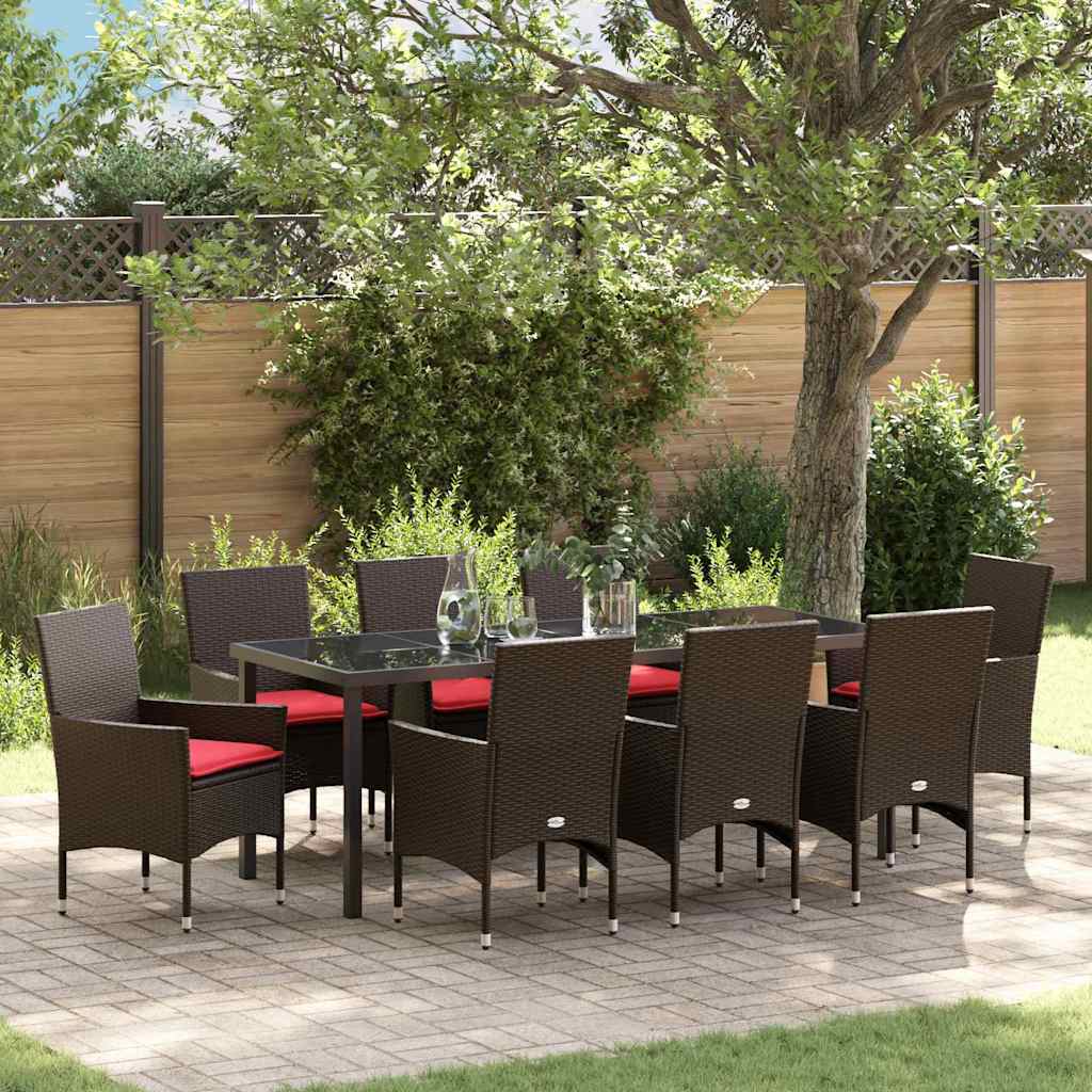 vidaXL Tafel en stoelen set met kussen 3 pcs Bruin PE Riet