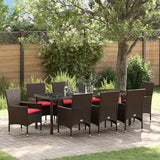 vidaXL Tafel en stoelen set met kussen 3 pcs Bruin PE Riet