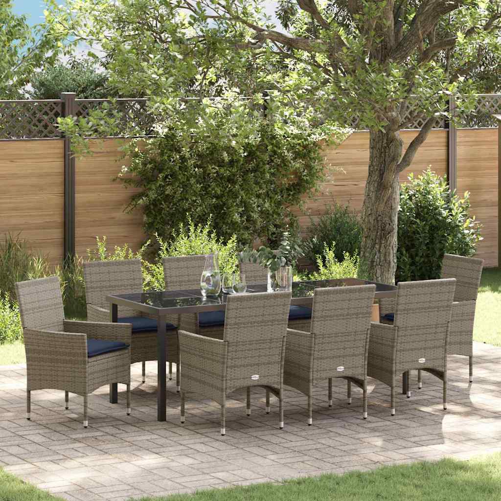vidaXL Tafel en stoelen set met kussen 3 pcs Bruin PE Riet