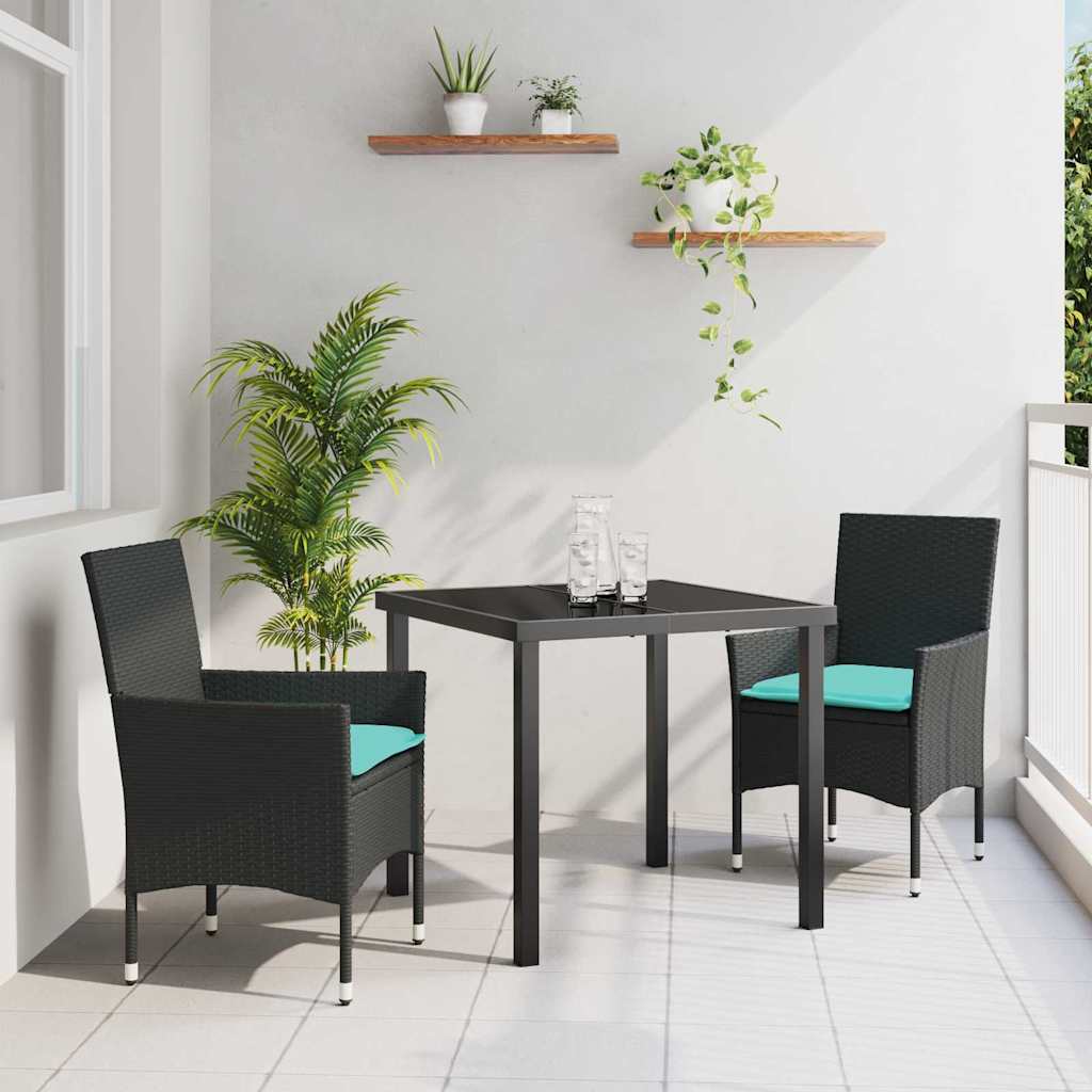 vidaXL Tafel en stoelen set met kussen 3 pcs Bruin PE Riet