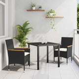 vidaXL Garden Dining Set with cushions 3 pcs Black poly rattan