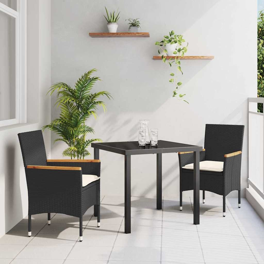 vidaXL Garden Dining Set with cushions 3 pcs Black poly rattan