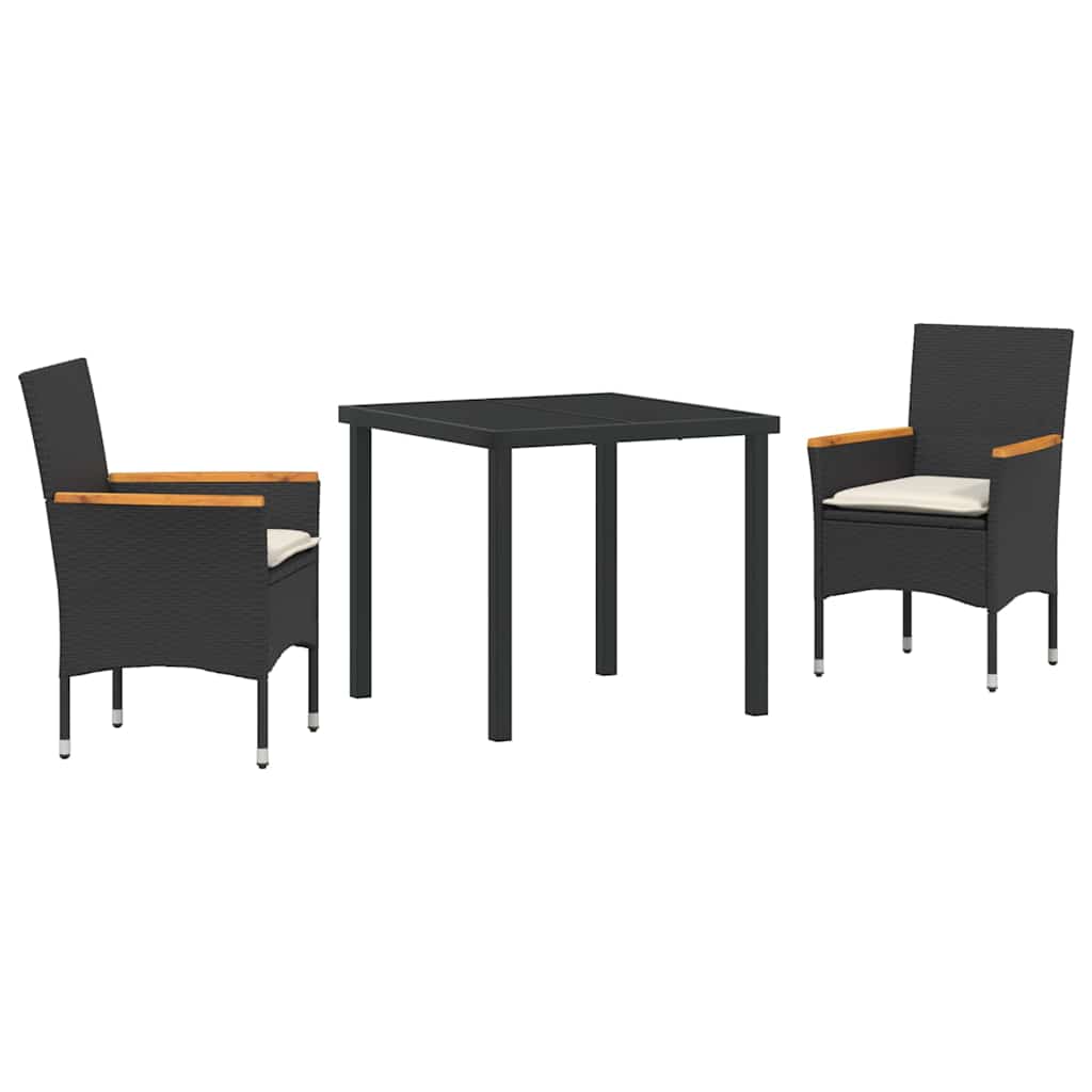 vidaXL Garden Dining Set with cushions 3 pcs Black poly rattan