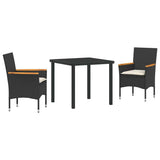 vidaXL Garden Dining Set with cushions 3 pcs Black poly rattan