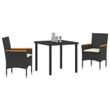 vidaXL Garden Dining Set with cushions 3 pcs Black poly rattan