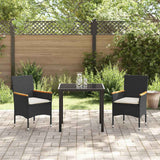 vidaXL Garden Dining Set with cushions 3 pcs Black poly rattan