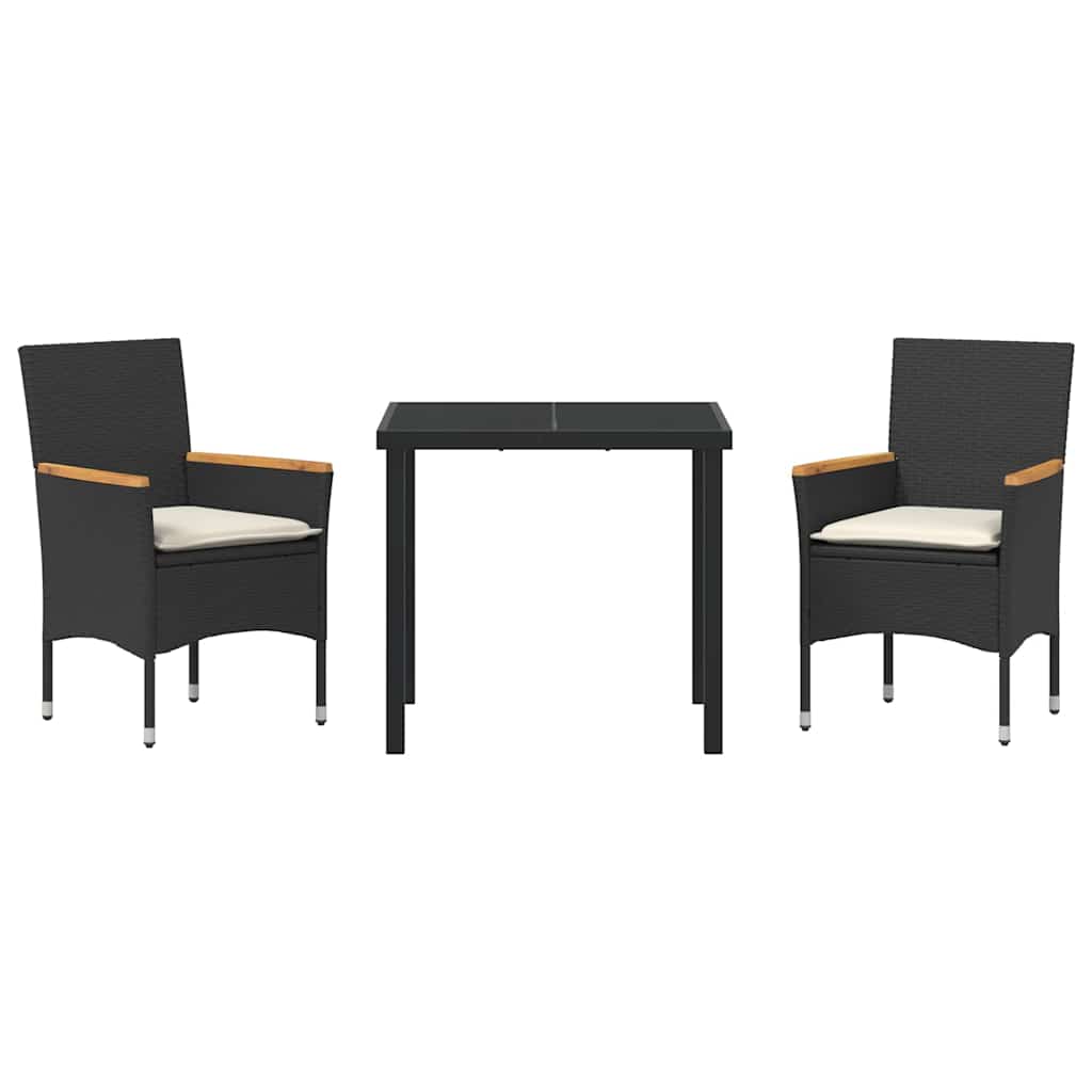 vidaXL Garden Dining Set with cushions 3 pcs Black poly rattan