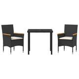 vidaXL Garden Dining Set with cushions 3 pcs Black poly rattan
