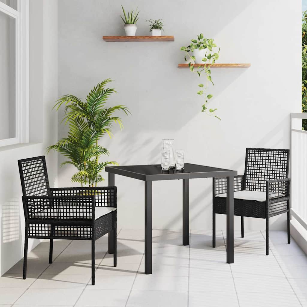 vidaXL Tuin Eettafel Set met kussen 3 pcs Zwart poly rattan