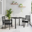 vidaXL Tuin Eettafel Set met kussen 3 pcs Zwart poly rattan