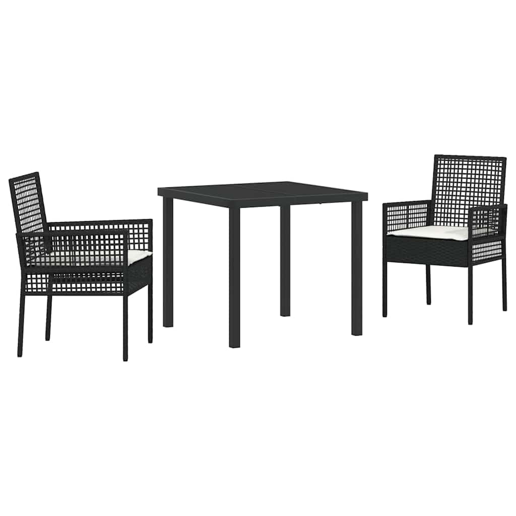 vidaXL Tuin Eettafel Set met kussen 3 pcs Zwart poly rattan