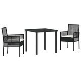 vidaXL Tuin Eettafel Set met kussen 3 pcs Zwart poly rattan