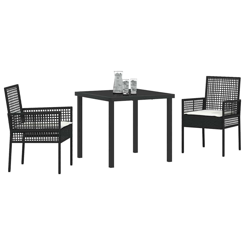 vidaXL Tuin Eettafel Set met kussen 3 pcs Zwart poly rattan