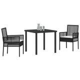 vidaXL Tuin Eettafel Set met kussen 3 pcs Zwart poly rattan