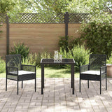 vidaXL Tuin Eettafel Set met kussen 3 pcs Zwart poly rattan
