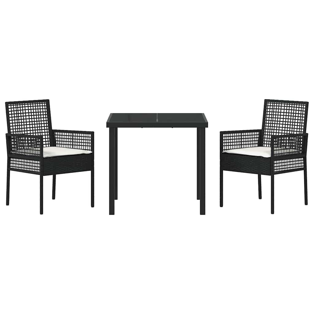 vidaXL Tuin Eettafel Set met kussen 3 pcs Zwart poly rattan