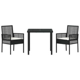 vidaXL Tuin Eettafel Set met kussen 3 pcs Zwart poly rattan