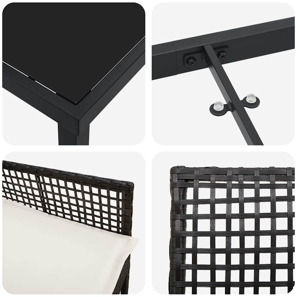 vidaXL Tuin Eettafel Set met kussen 3 pcs Zwart poly rattan