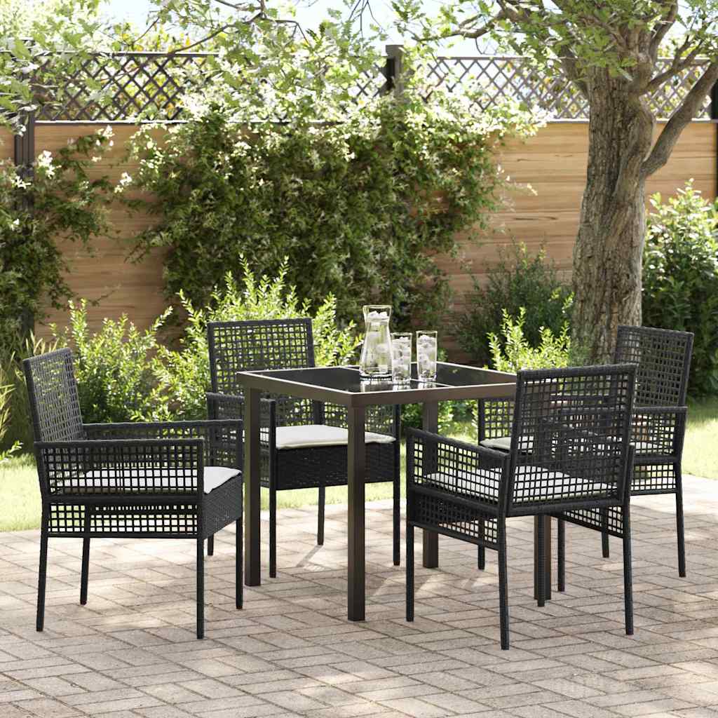 vidaXL Tuin Eettafel Set met kussen 3 pcs Zwart poly rattan