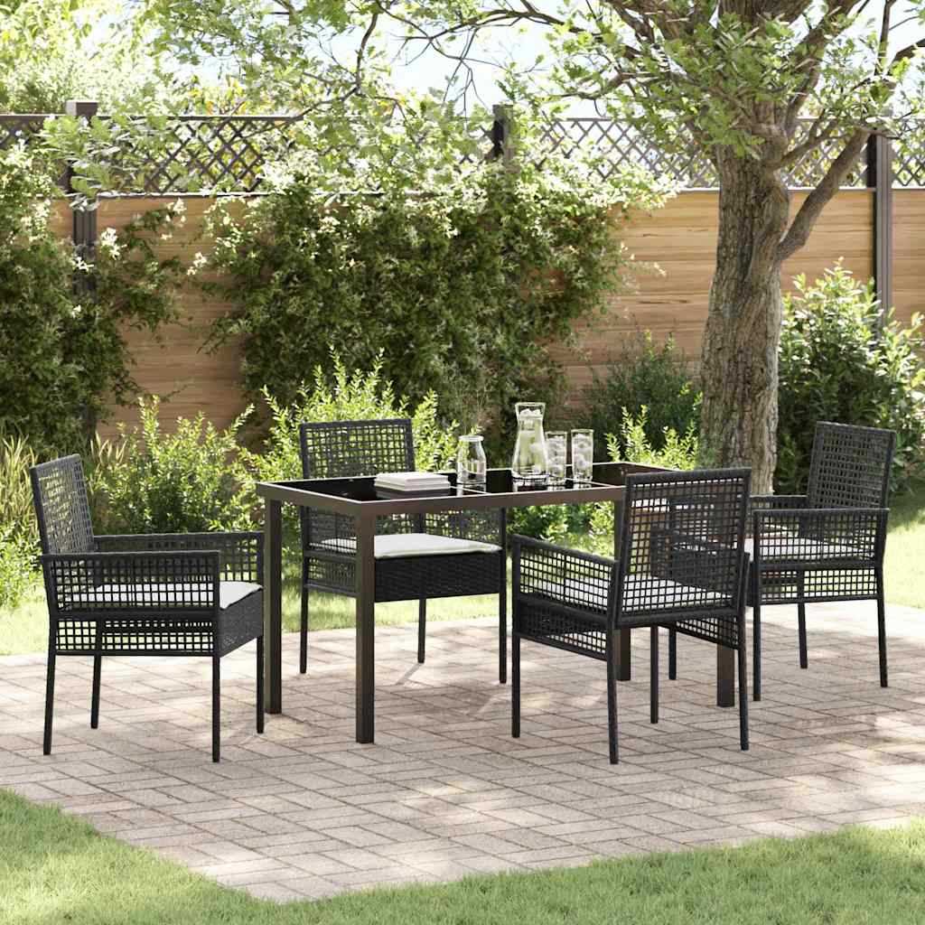 vidaXL Tuin Eettafel Set met kussen 3 pcs Zwart poly rattan