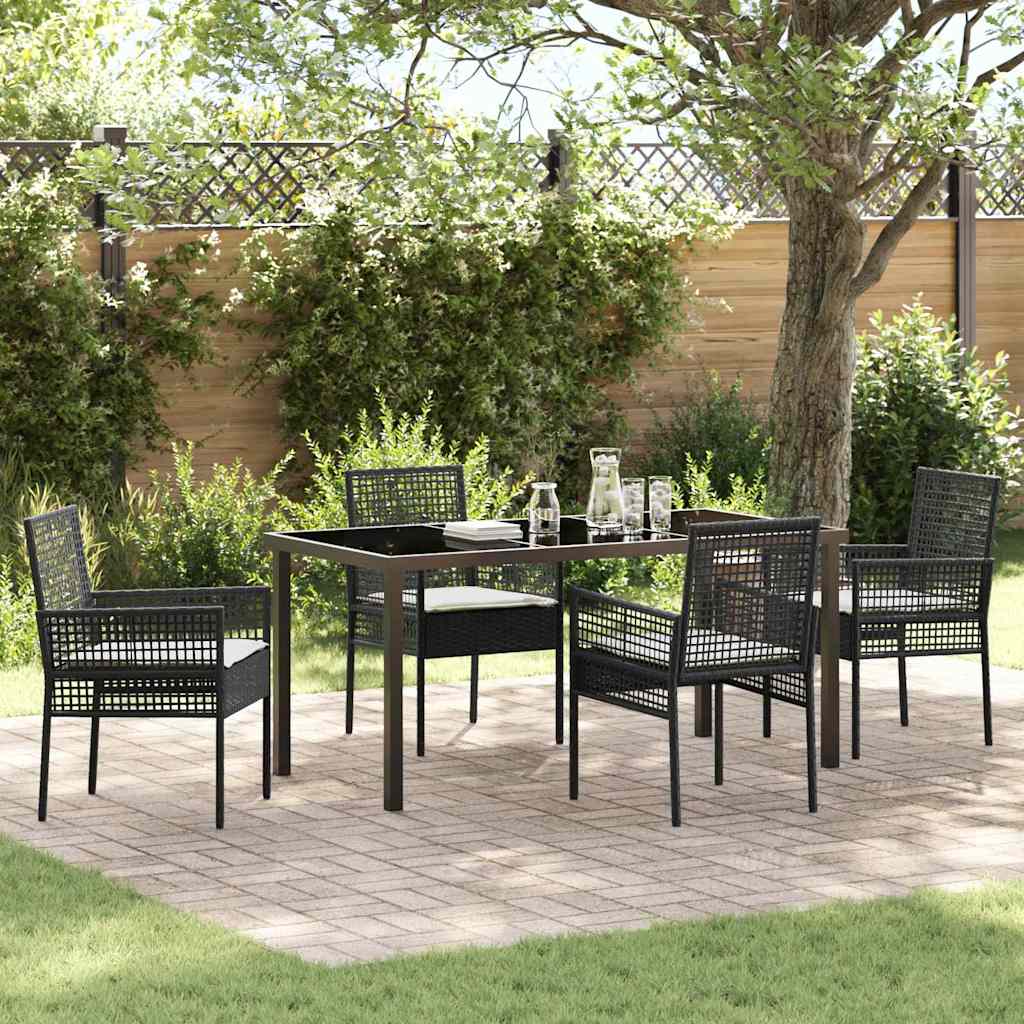 vidaXL Tuin Eettafel Set met kussen 3 pcs Zwart poly rattan