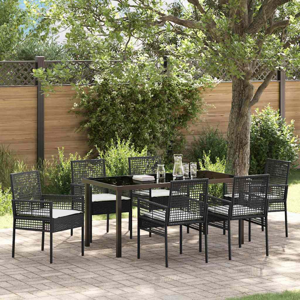vidaXL Tuin Eettafel Set met kussen 3 pcs Zwart poly rattan