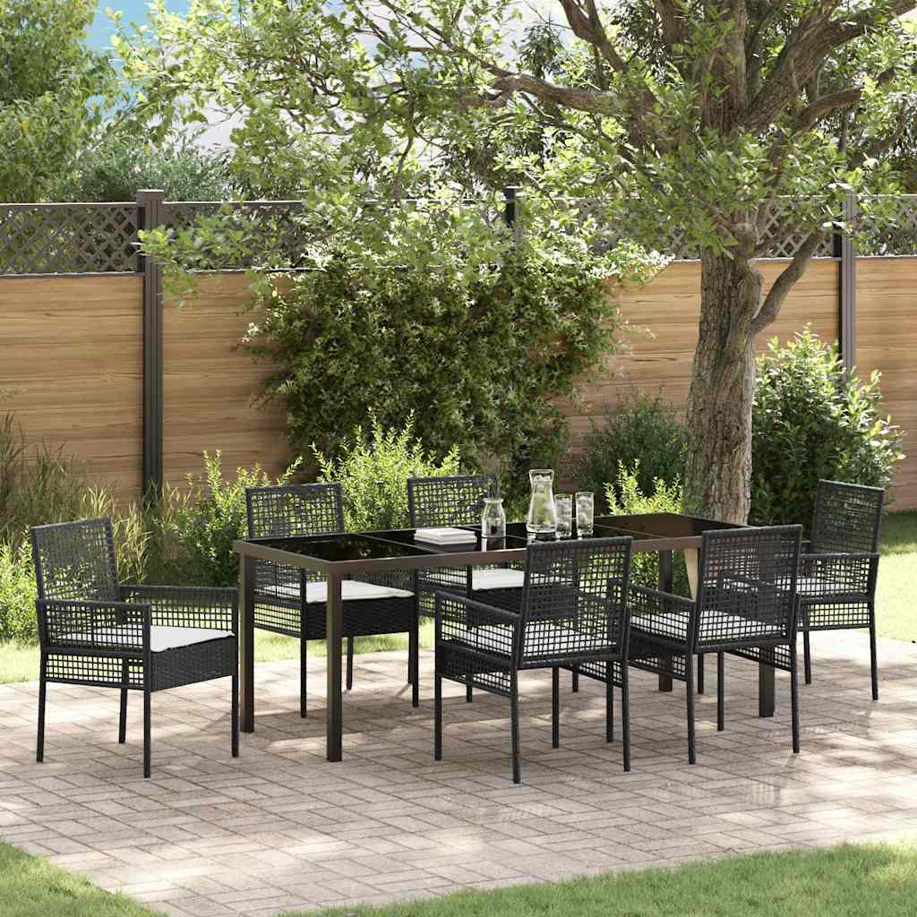 vidaXL Tuin Eettafel Set met kussen 3 pcs Zwart poly rattan