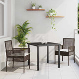 vidaXL Tuin Eettafel Set met kussen 3 pcs Zwart poly rattan