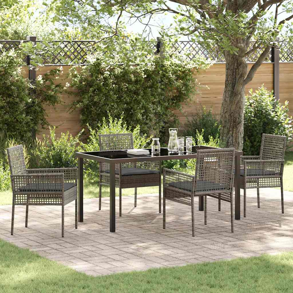 vidaXL Tuin Eettafel Set met kussen 3 pcs Zwart poly rattan